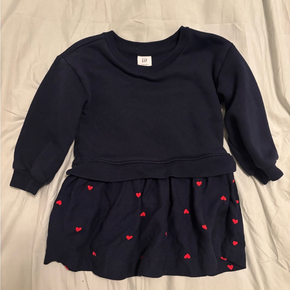 Baby Gap 12-18 Months Blue With Red hearts Sweater Dress
